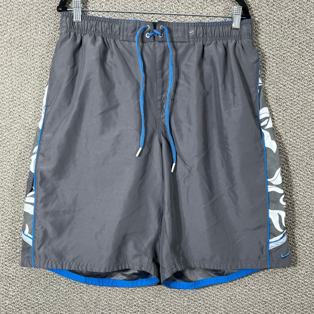 Nike Hybrid Board Shorts Mens XL Gray Floral Drawstring Mesh Lined Swim Beach